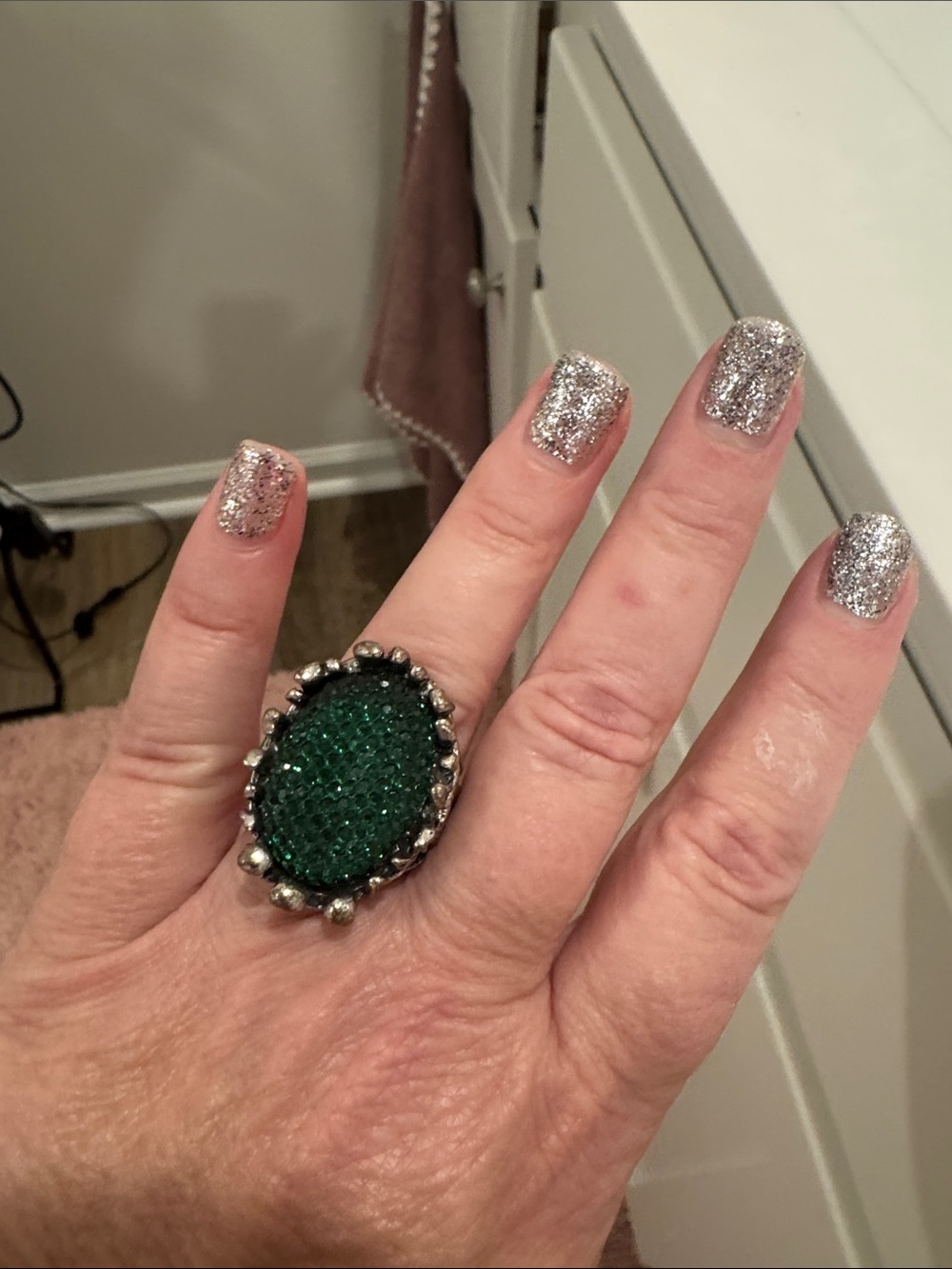 Pave costume emerald ring